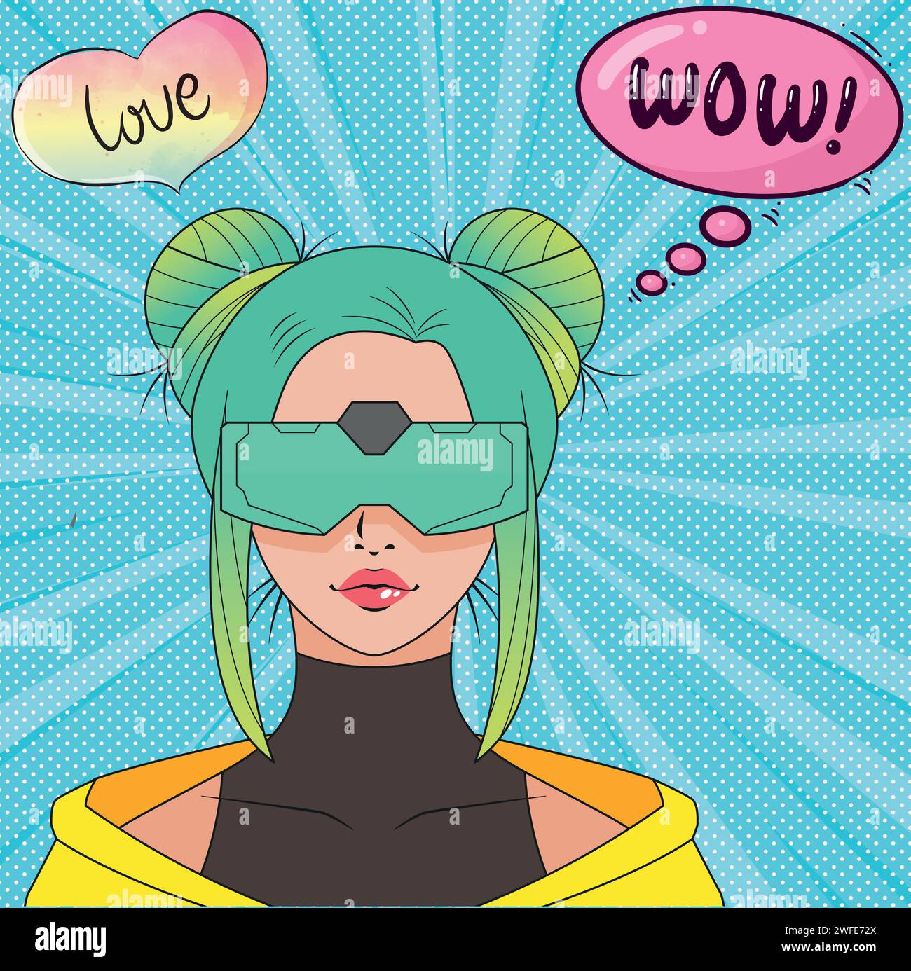 Pop art pretty young woman virtual reality vector image Stock Vector