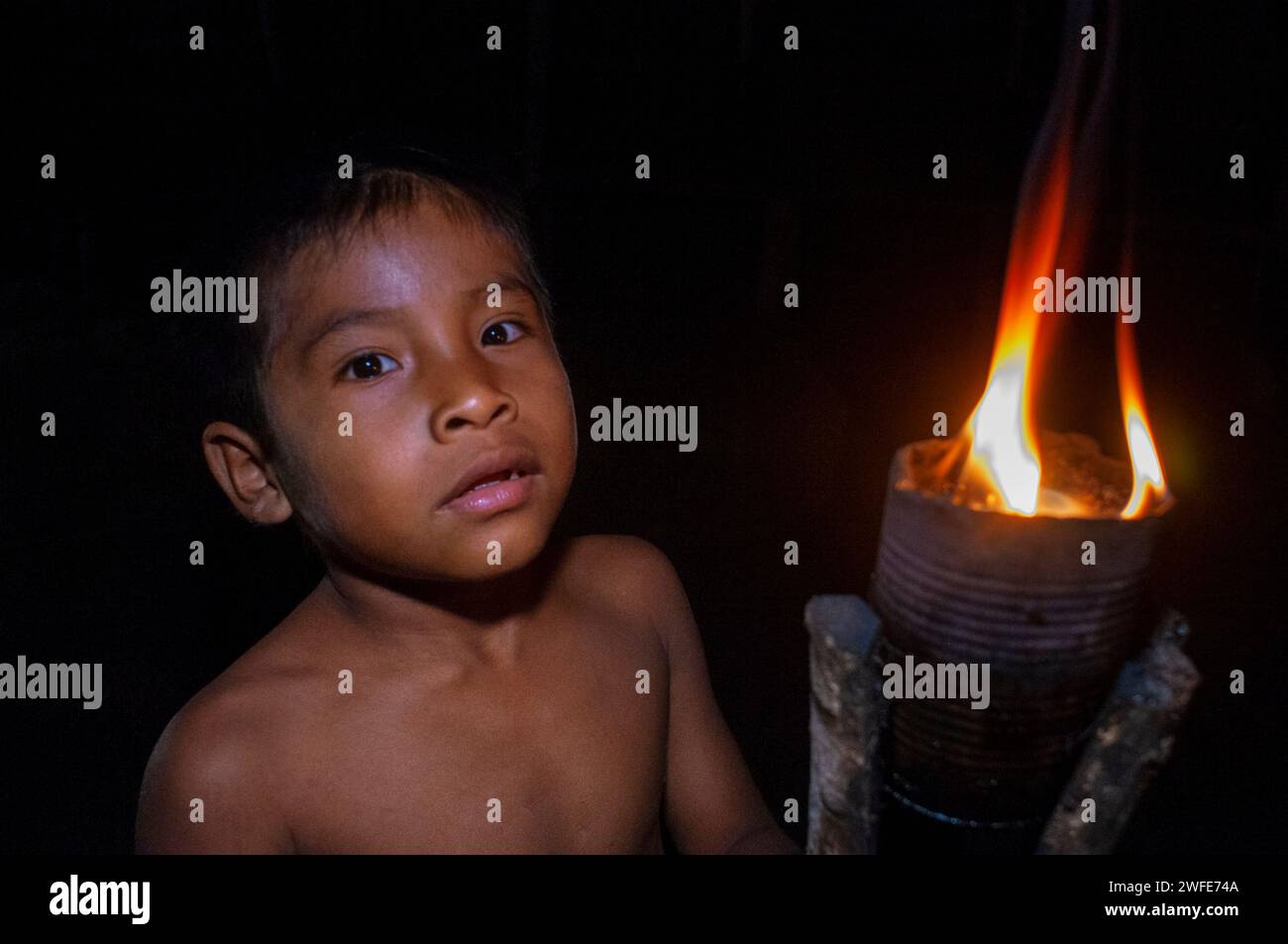 Fire dances, Yagua Indians living a traditional life near the Amazonian