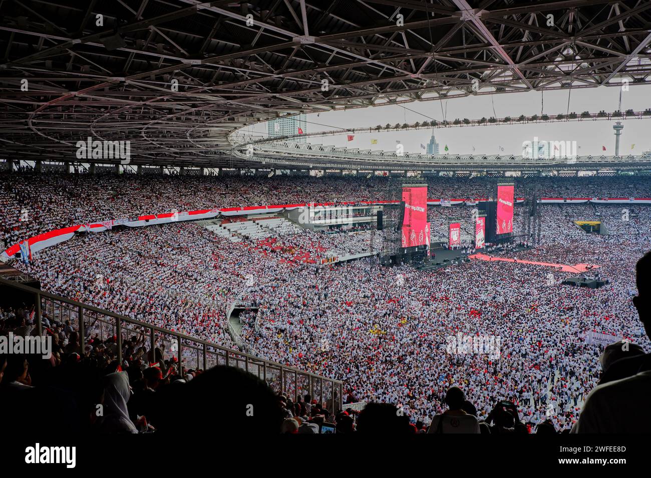 Jakarta, Indonesia - April 13, 2019: Crowd of Jokowi supporters in the Gelora Bung Karno Stadium in final rally of presidential election Stock Photo