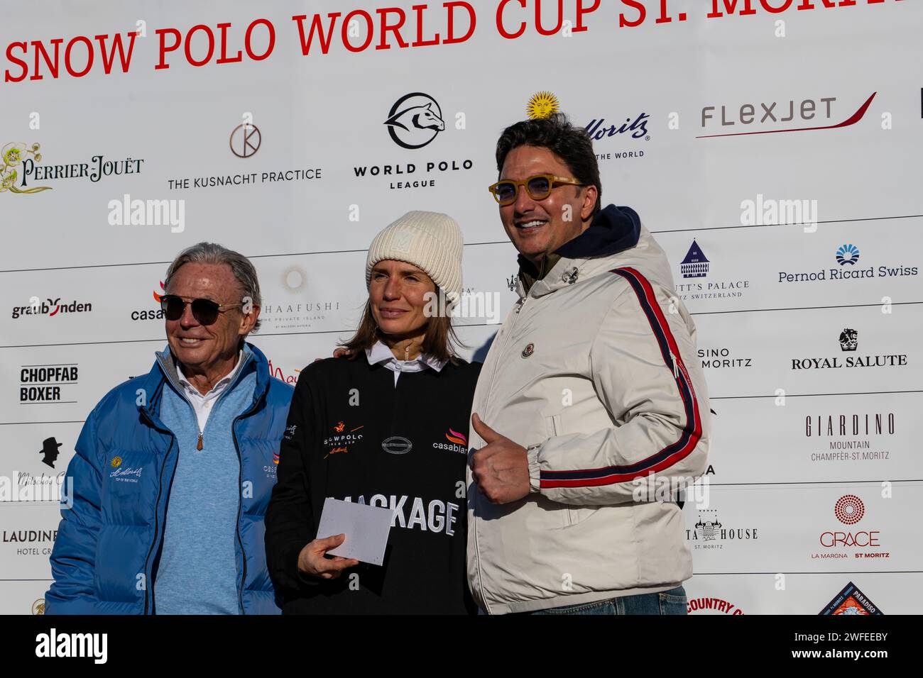 St. Moritz - January 28, 2024: Game actions and awards ceremony at the Snow Polo World Cup St.Moritz 2024 finals Stock Photo