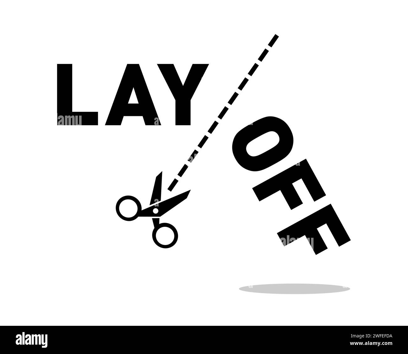 Layoff, dismissal and redunancy employee being fired from work, job and employment. Scissors