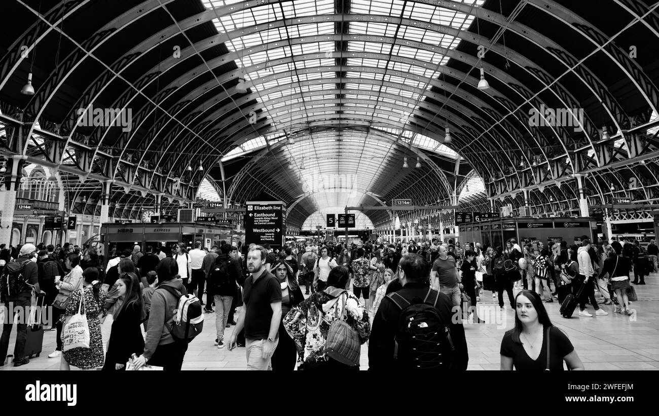 Rush hour at Paddington Station full of commuters and people catching