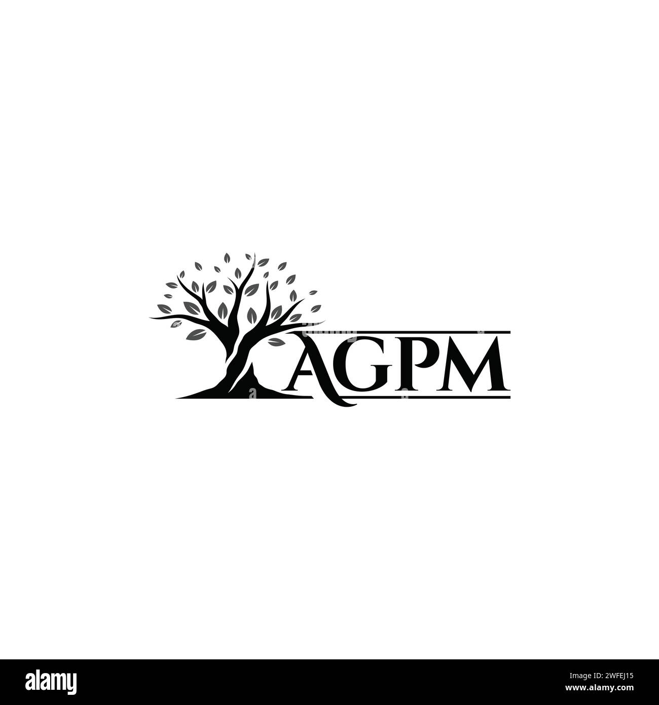 Tree with letter AGPM logo design concept flat style template vector. Vector illustration Stock Vector