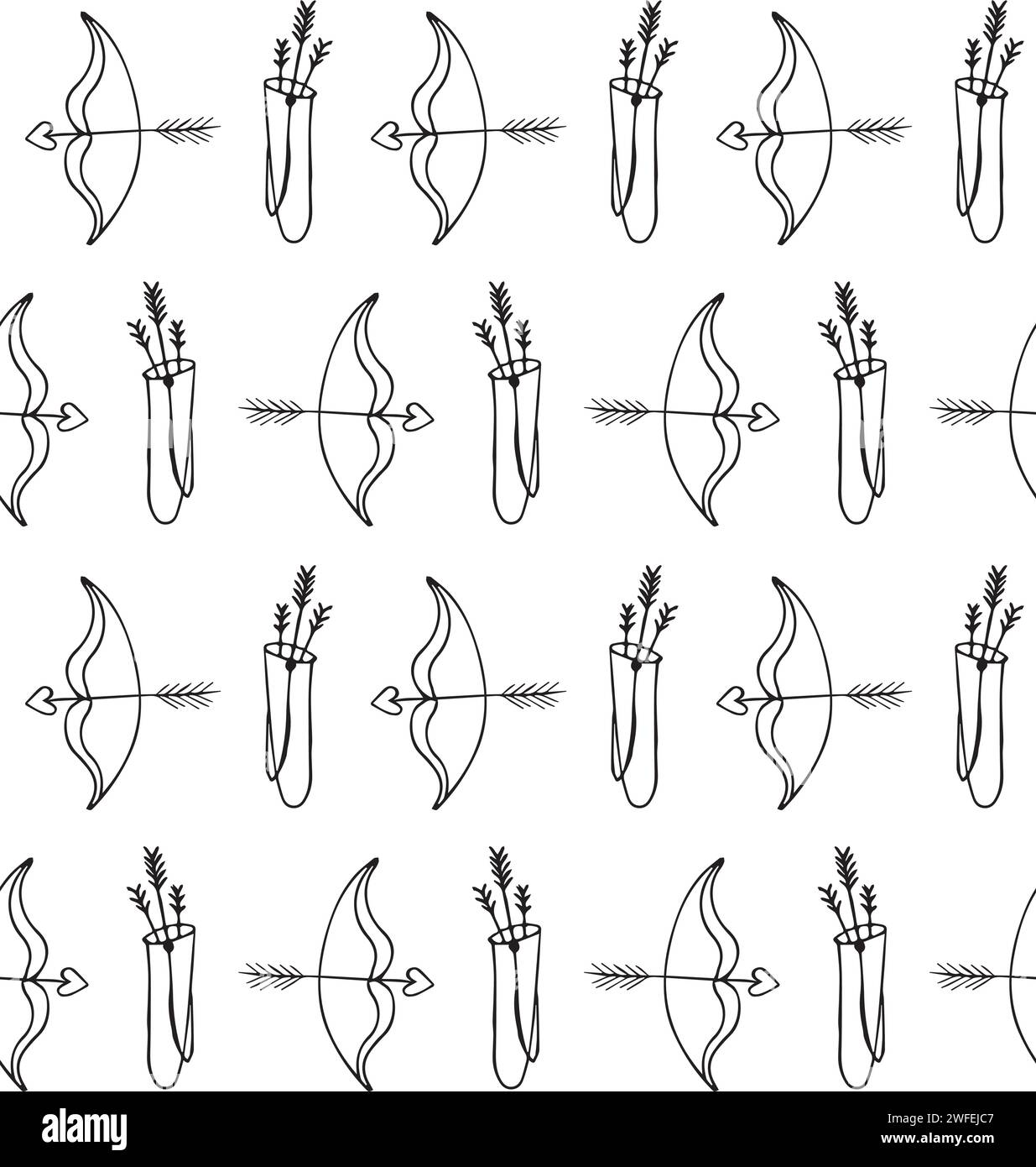 Vector seamless pattern of hand drawn doodle sketch bow and arrows