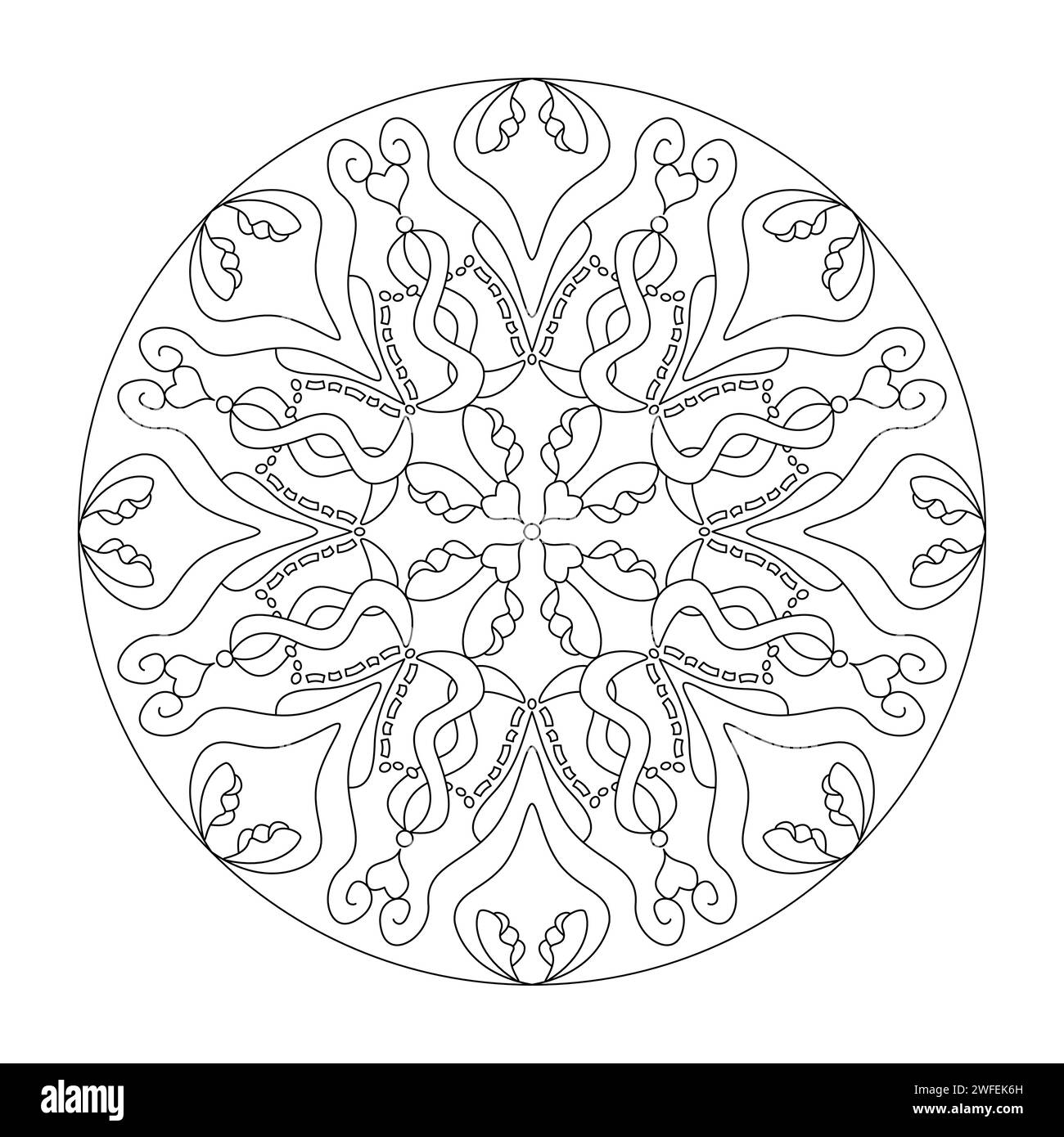 Mandala With Hearts Abstract Coloring Page Art Therapy Vector