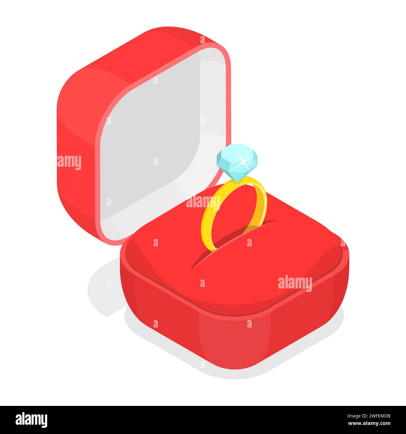 Wedding ring in the box isometric vector illustration. Stock Vector
