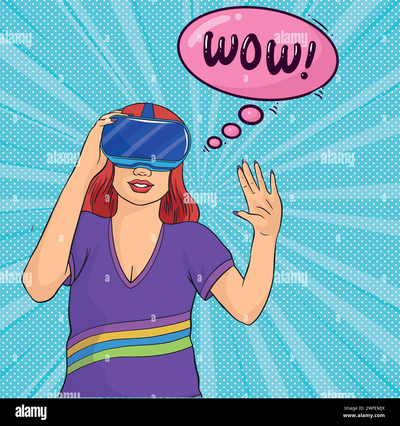 Pop art pretty young woman virtual reality vector image Stock Vector