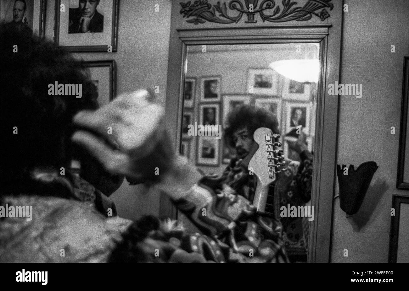 Jimi Hendrix at Konserthuset, Stockholm, January 3, 1968. Backstage prior to  concert Stock Photo