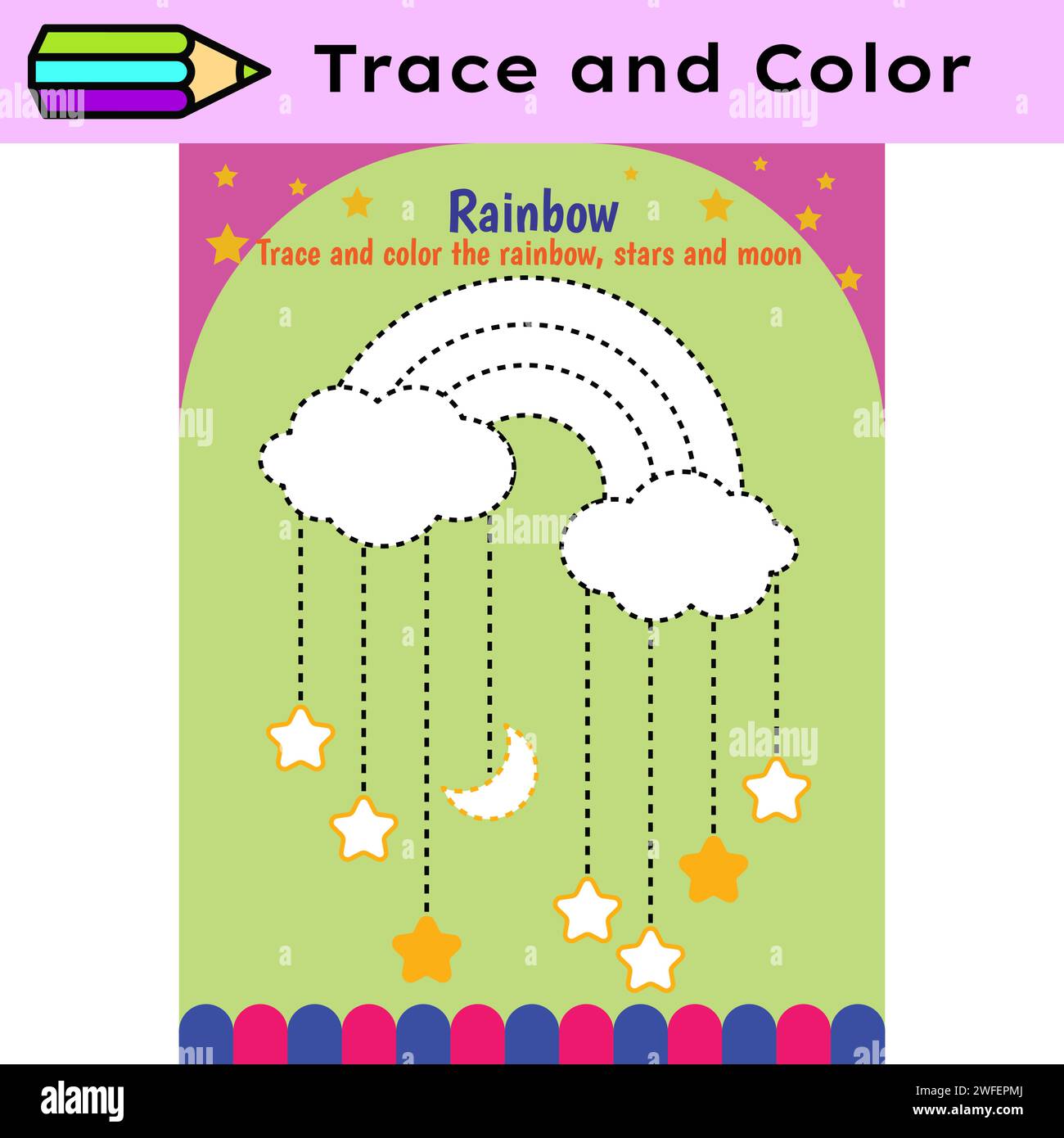 Pen tracing lines activity worksheet for children. Pencil control for