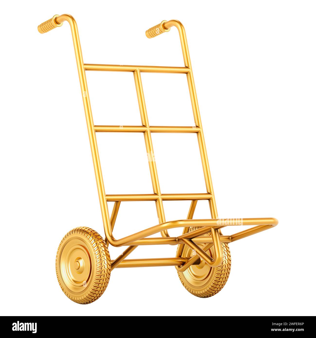 Golden Hand Truck, 3D rendering isolated on white background Stock Photo