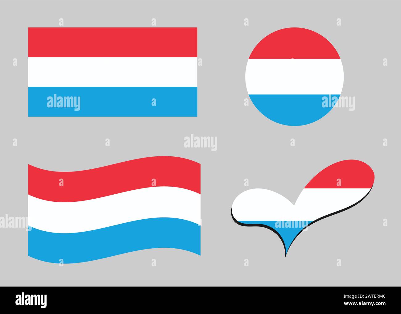 Flag of Luxembourg. Luxembourg flag in heart shape. Luxembourg flag in