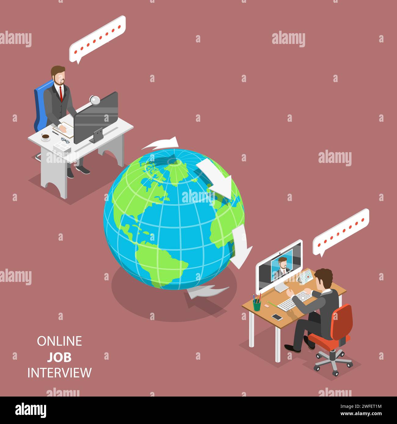 Interview Isometric Two View Question Online job interview flat isometric vector concept. HR manager, located ...