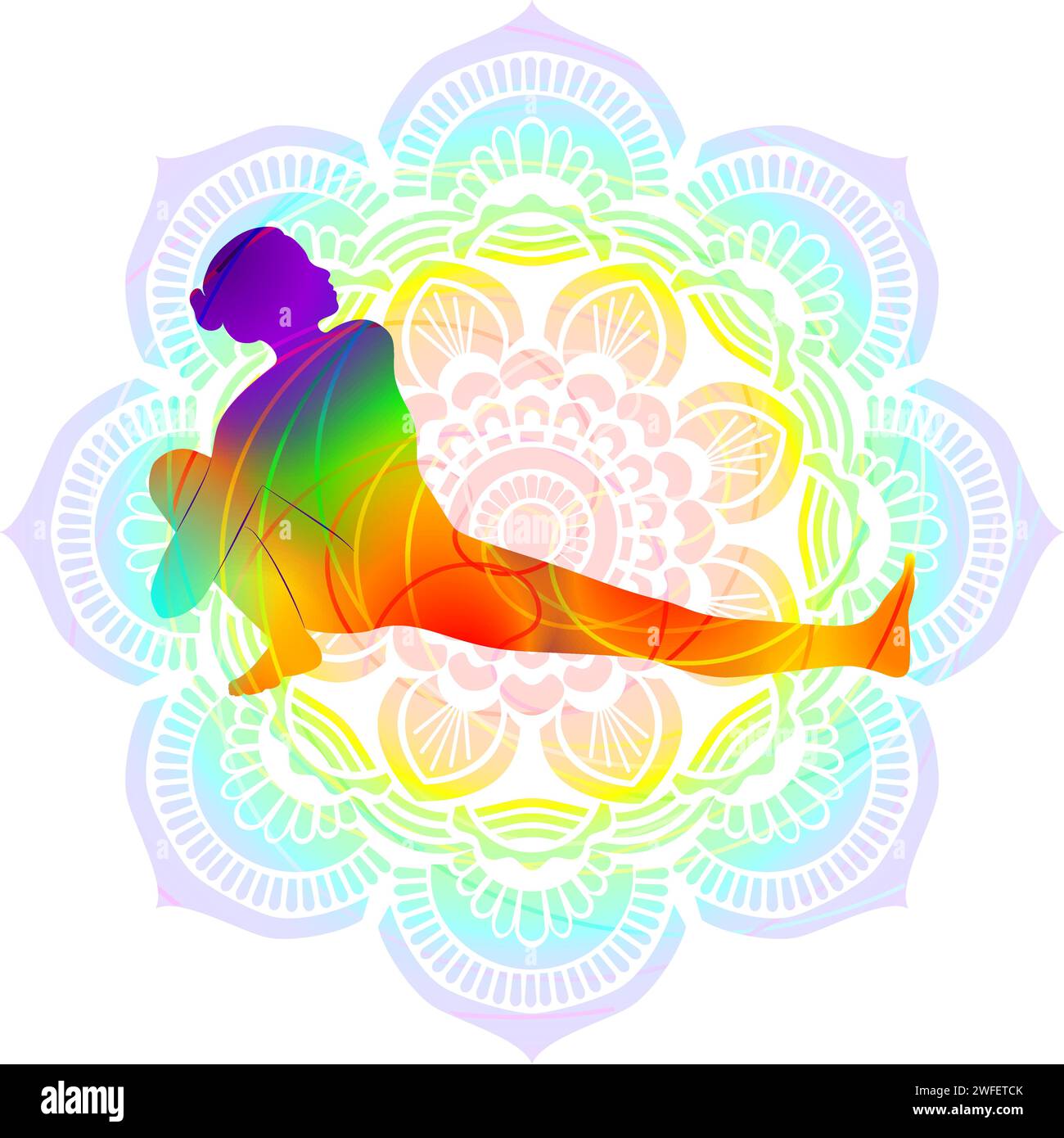 Colorful silhouette of yoga. Skandasana. Bound Side Lunge pose ...