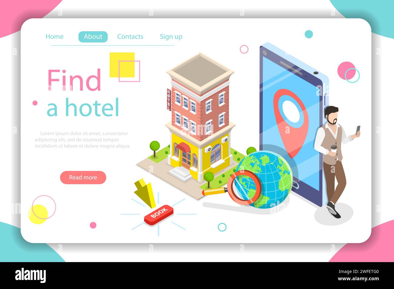 Find a hotel flat isometric vector concept. Stock Vector