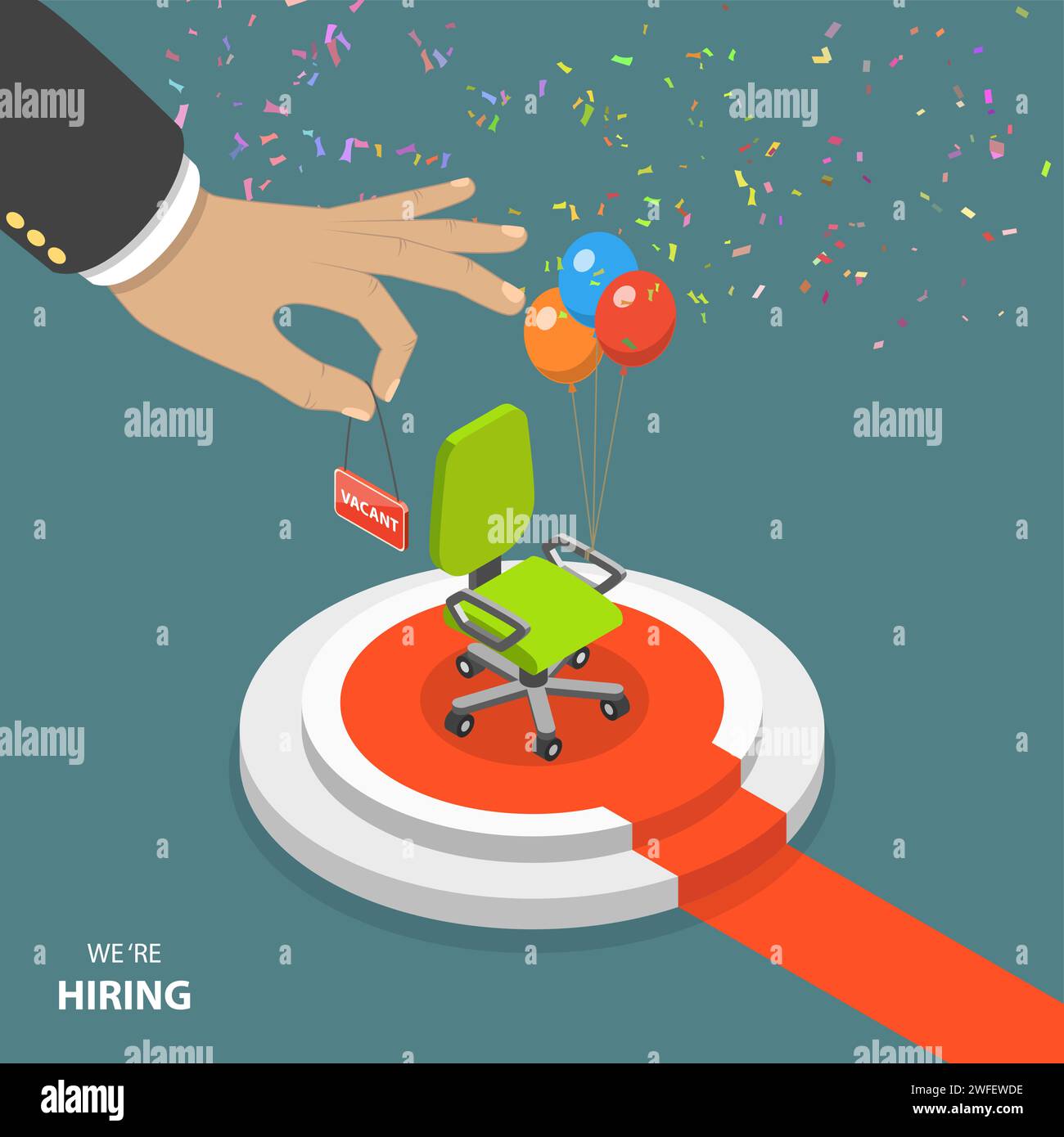 We are hiring flat isometric vector concept. Empty office seat with