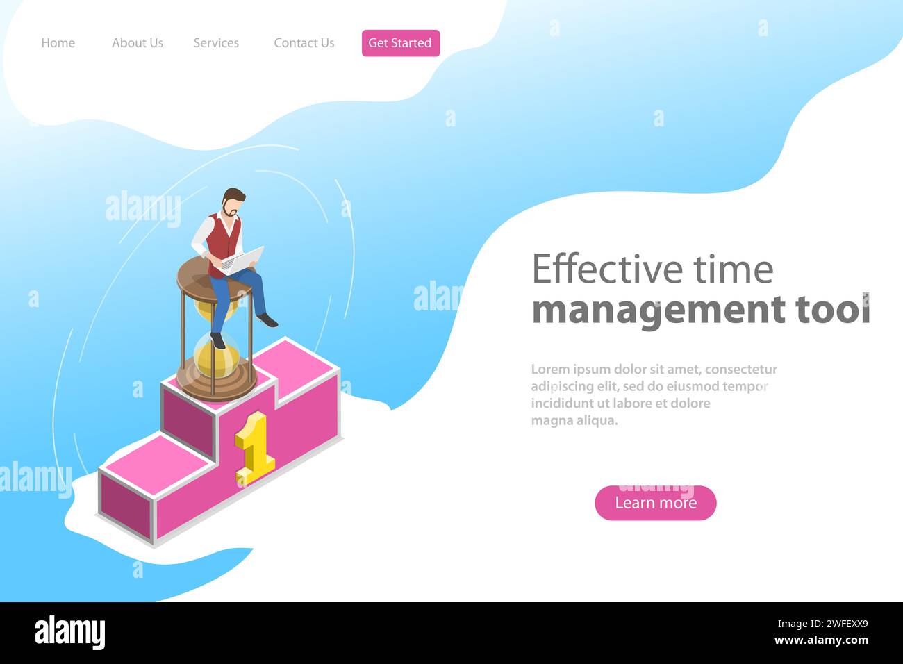 Isometric flat vector landing page template for effective time management, planning and strategy, job scheduling. Stock Vector