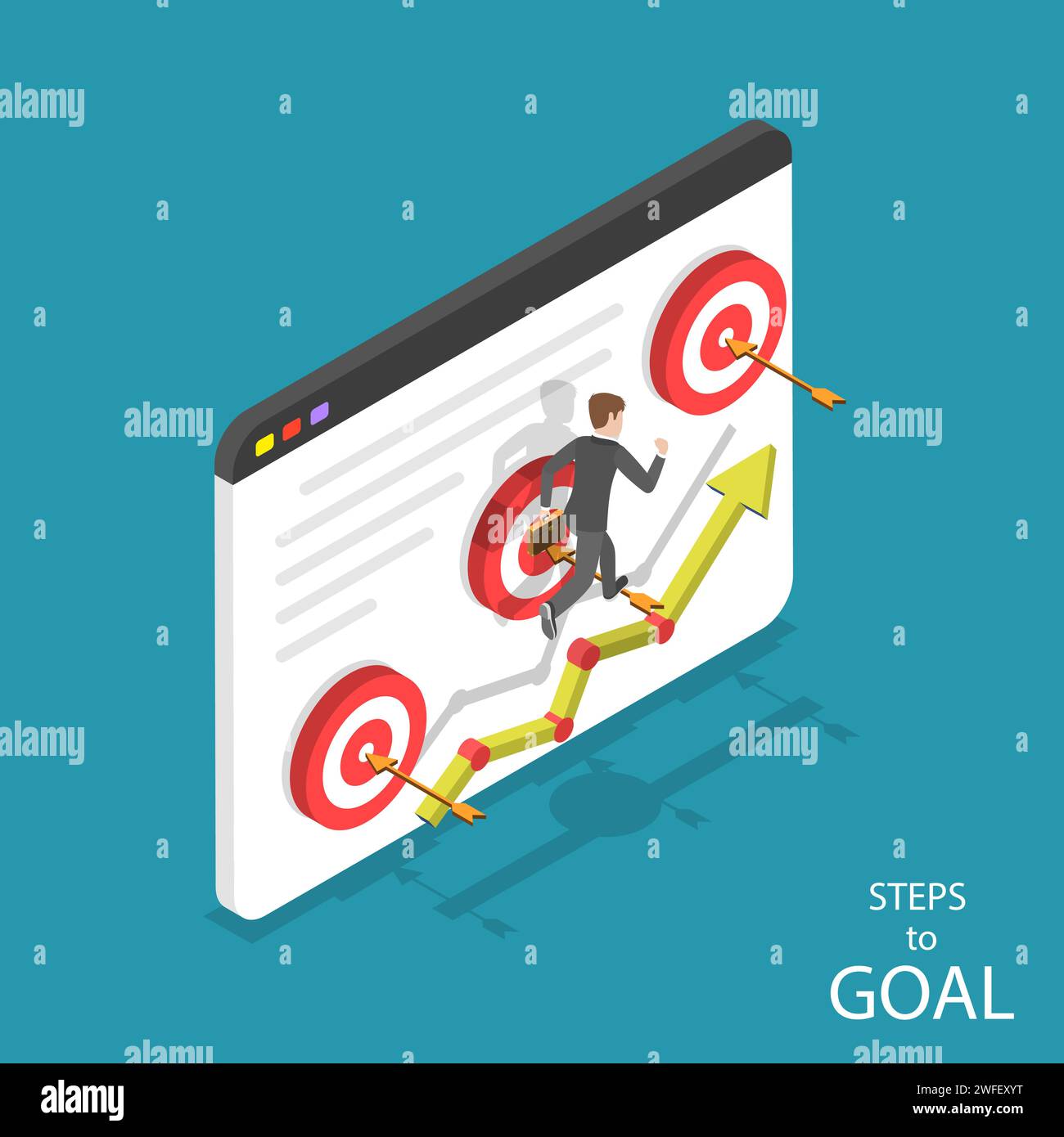 Isometric flat vector concept of steps to goal, business ambitions