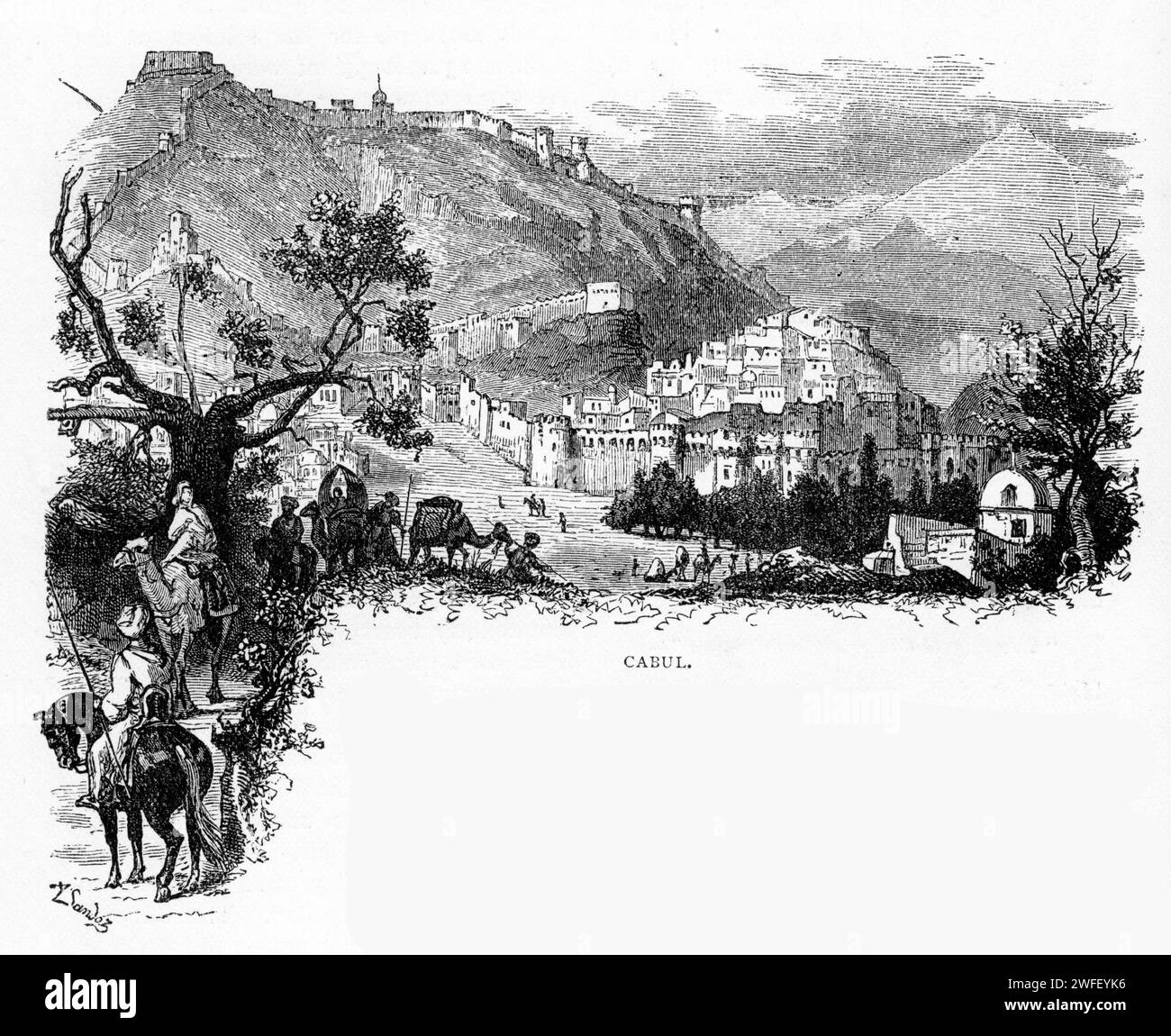 Engraving of the city of Cabul, circa 1900. Cabul (classical spelling: Chabolo; Chabulon), is a location in the Lower Galilee mentioned in the Hebrew Bible, now the Kabul local council in Israel, 9 or 10 miles (16 km) east of Acco. Stock Photo