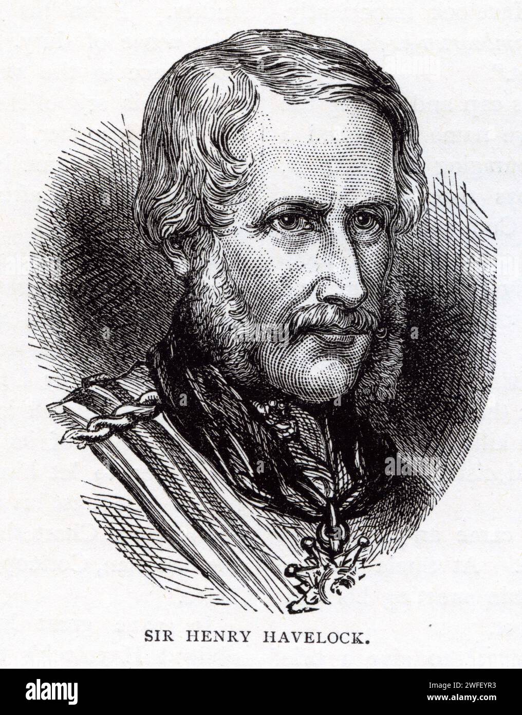 Portrait of Sir Henry Havelock. Published circa 1900. Haavelock (1795-1857) was a British Army General who led his men against Nana Sahib at Futtyporer (Fatephur) in 1857 during the Indian Mutiny. Stock Photo