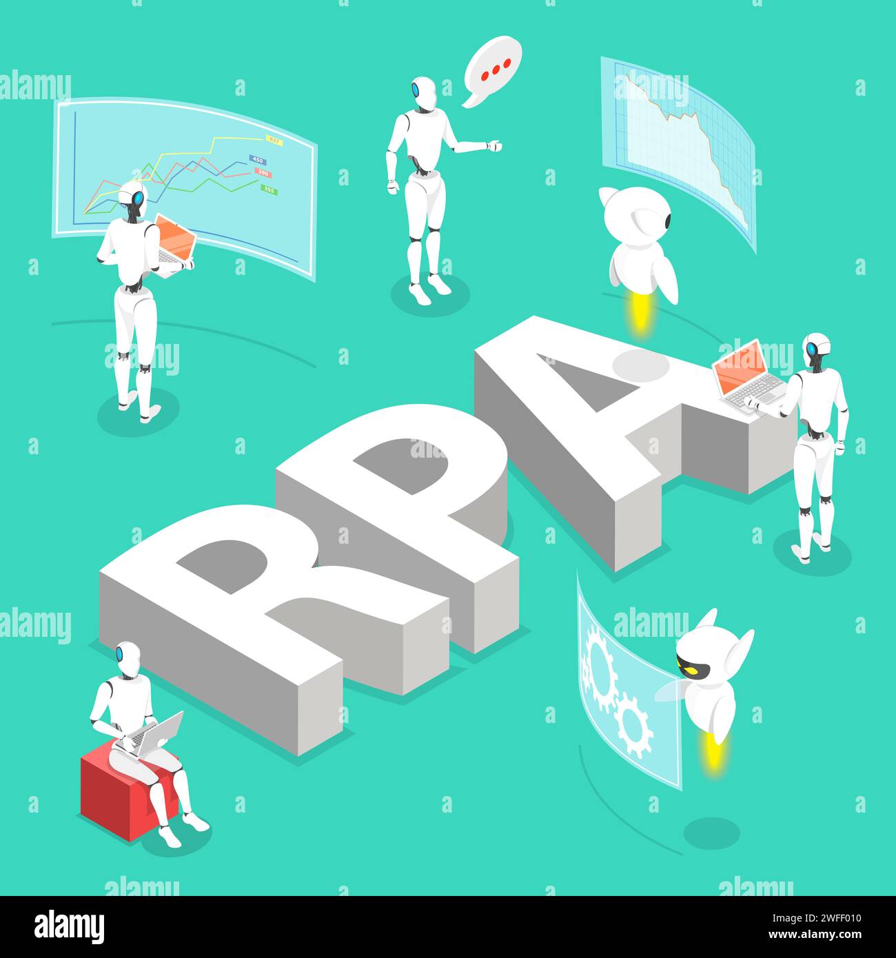 Isometric Flat Vector Concept Of Robotic Process Automatisation Rpa