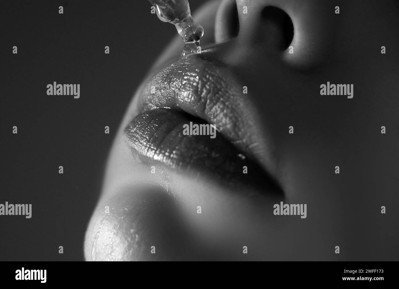 Lips care. Hyaluronic acid. Lip oil. Hygienic lipstick. Herpes