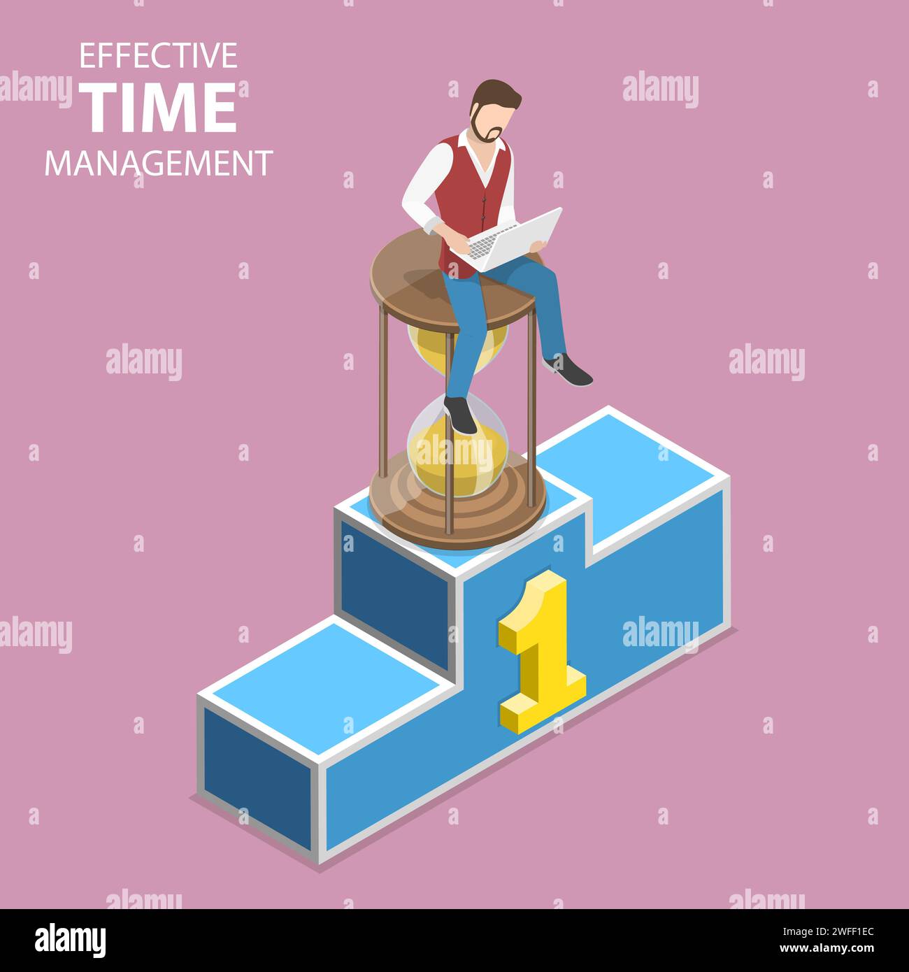 Isometric flat vector concept of effective time management, planning and strategy, job scheduling. Stock Vector