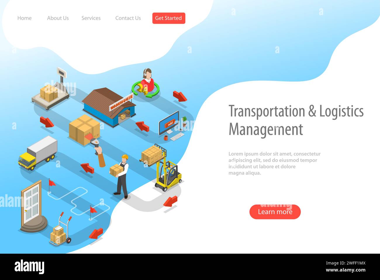 Isometric flat vector landing page template of express delivery service, courier service, goods shipping, online ordering. Stock Vector