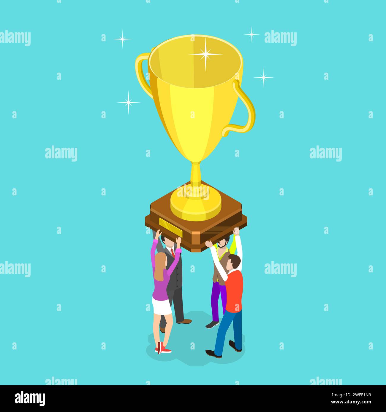 Flat isometric vector concept of winning team, effective teamwork ...