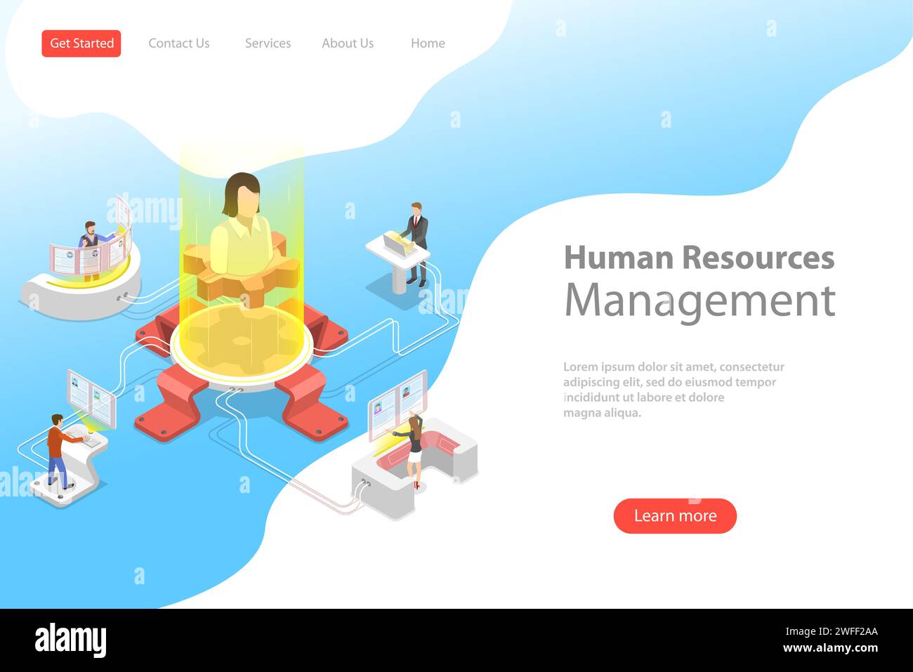 Isometric flat vector landing page template of employee search service ...