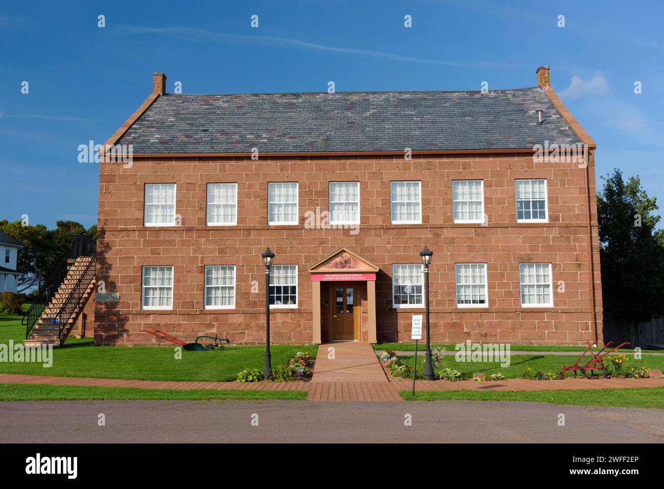 Farmers’ Bank of Rustico, founded in 1864 by Georges-Antoine Belcourt. It is now a museum dedicated to the history of Acadian people in Rustico. Stock Photo