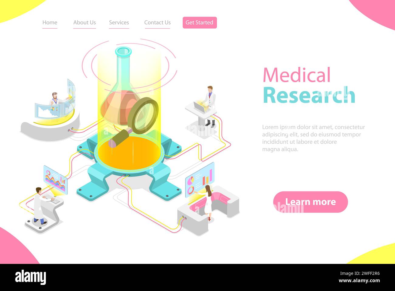 Isometric flat vector landing page template of medical research ...