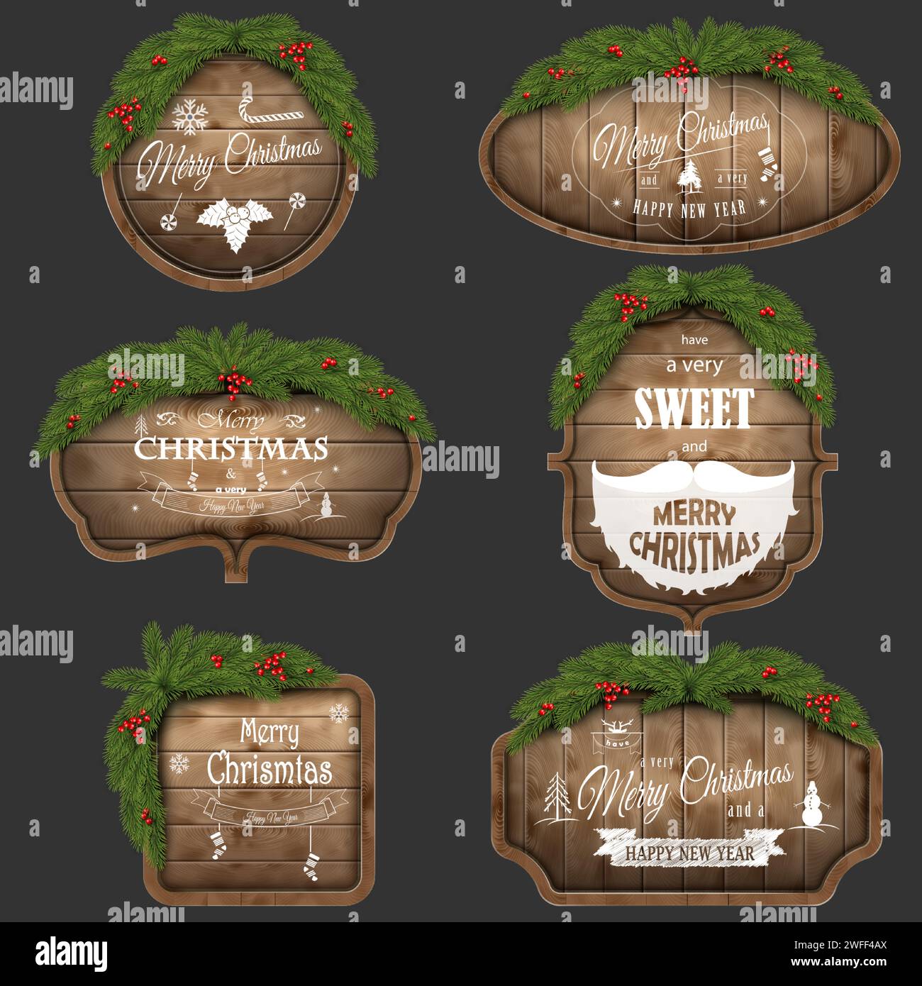 Wooden Christmas Board Set With Pine Branches and Holiday Wishes