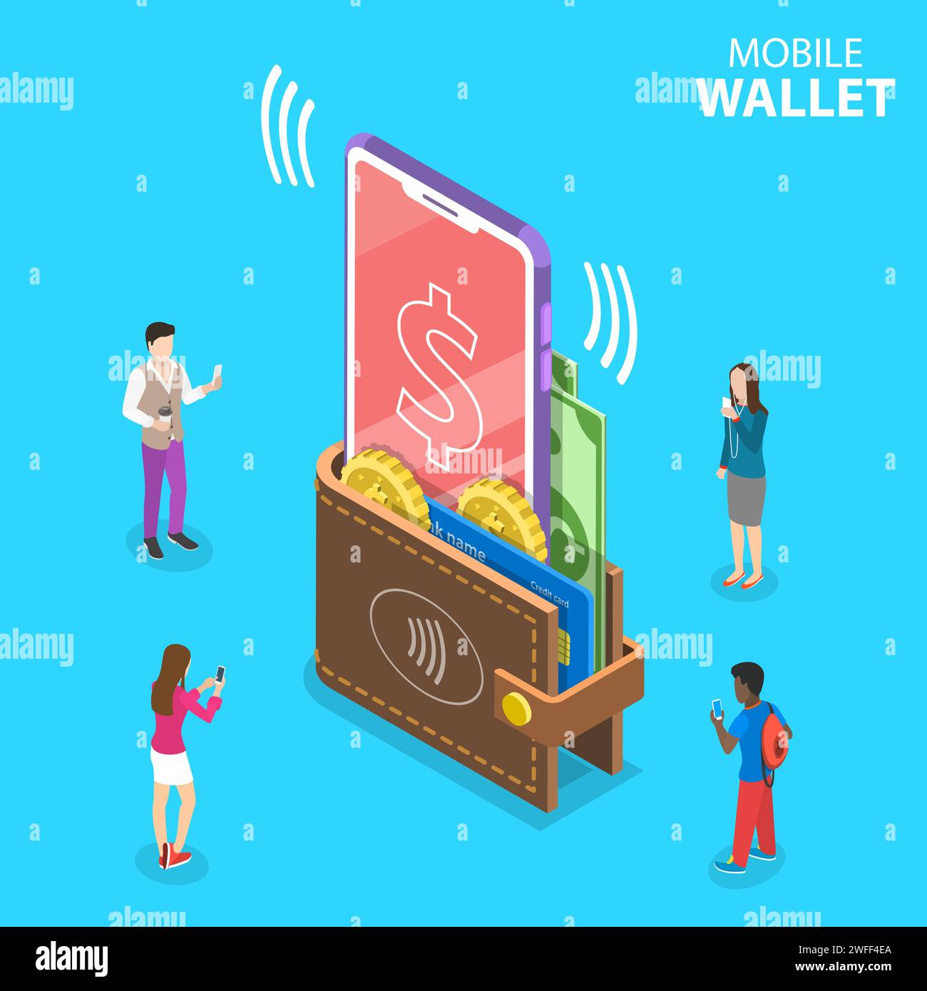 Isometric flat vector concept of digital mobile wallet, online banking ...