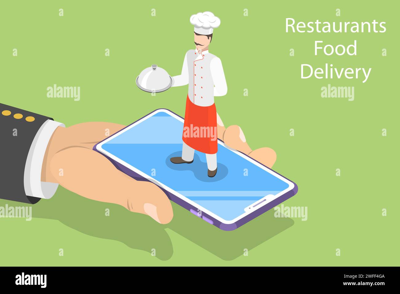 Flat isometric vector concept of table online reservation, mobile