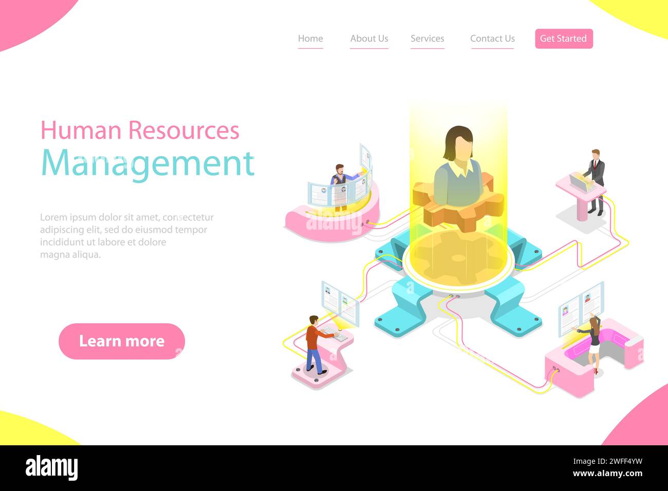 Isometric flat vector landing page template of employee search service ...