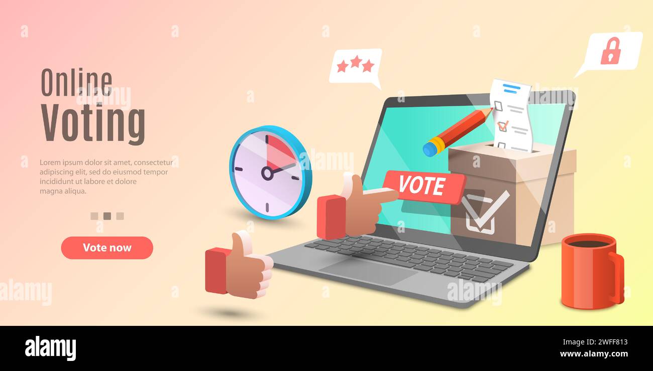 3d Concept of Online Voting App, Evoting, Election System