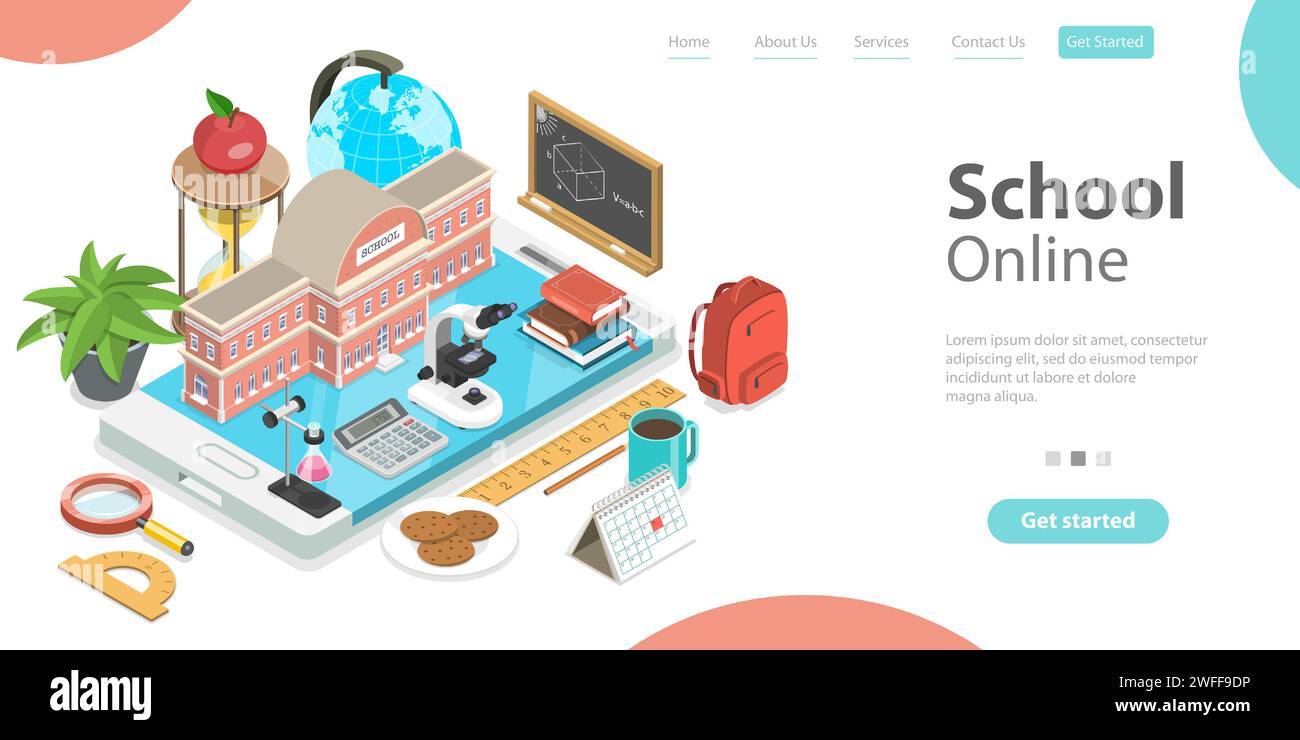 3d Online School Concept, Landing Page Template for Website, Distance ...