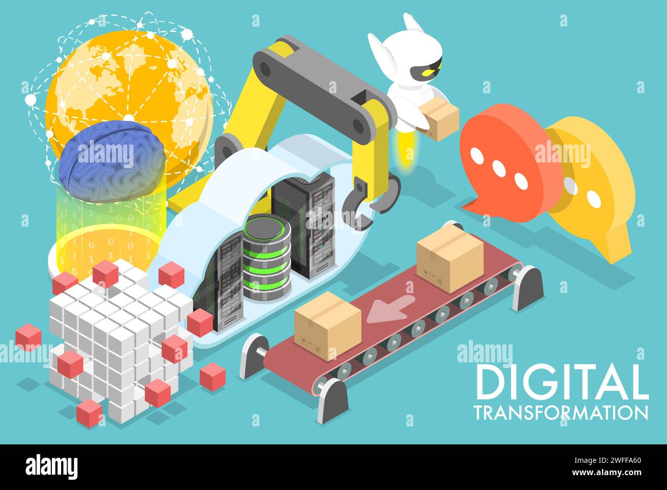 3d Isometric Flat Vector Conceptual Illustration Of Digital Transformation Replacing Non 