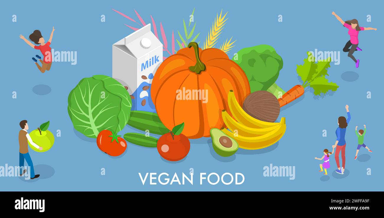 3D Isometric Flat Vector Conceptual Illustration of Vegan Food Stock ...