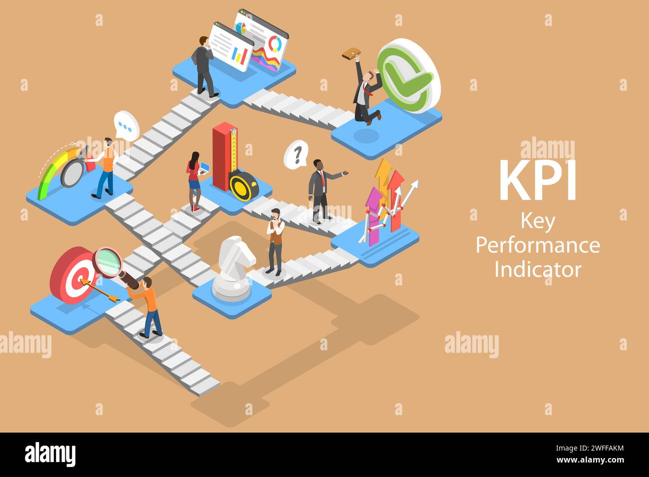 3D Isometric Flat Vector Concept of Key Performance Indicator, Shows ...