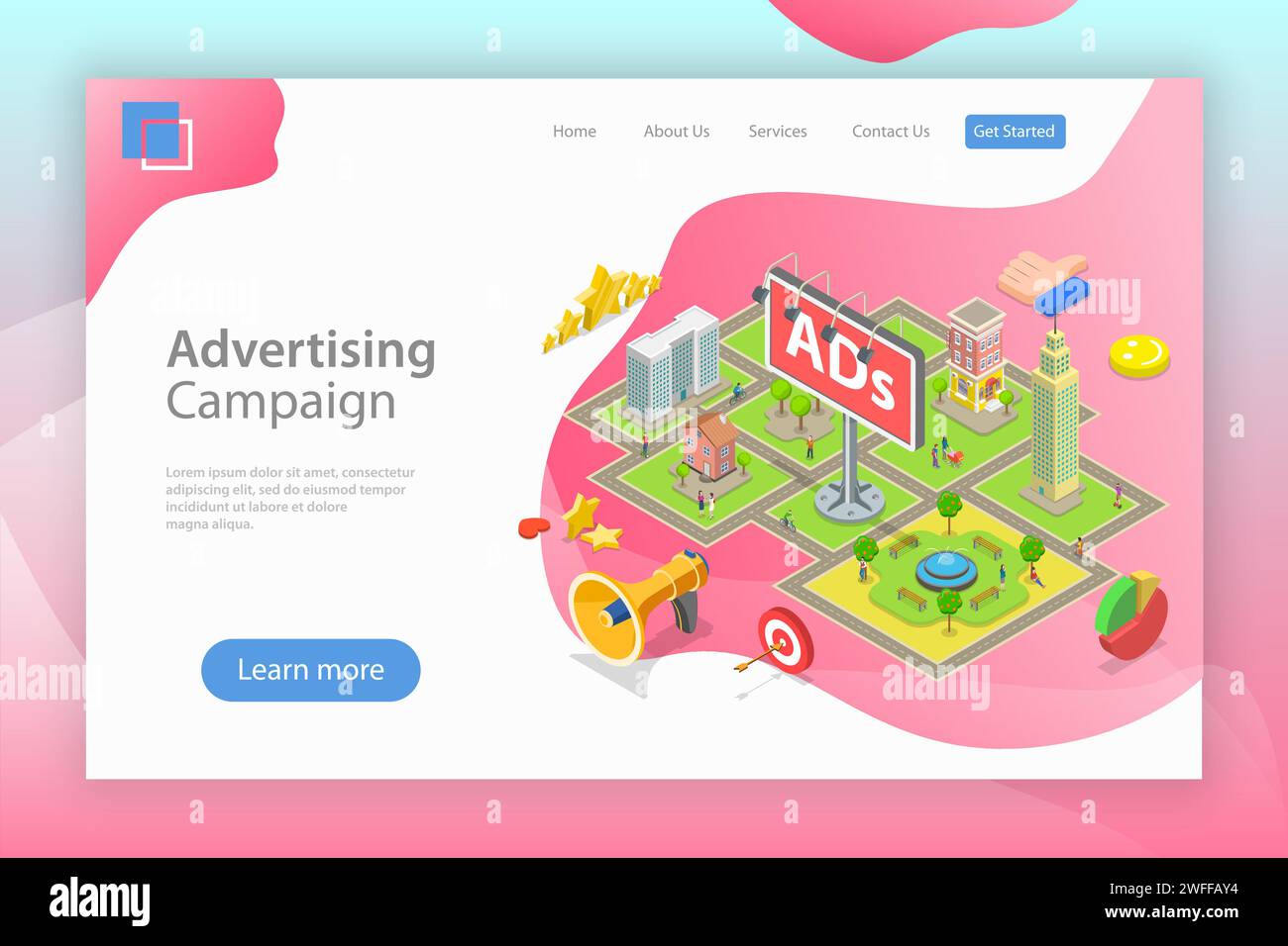 Isometric flat vector landing page template of outdoor advertising ...