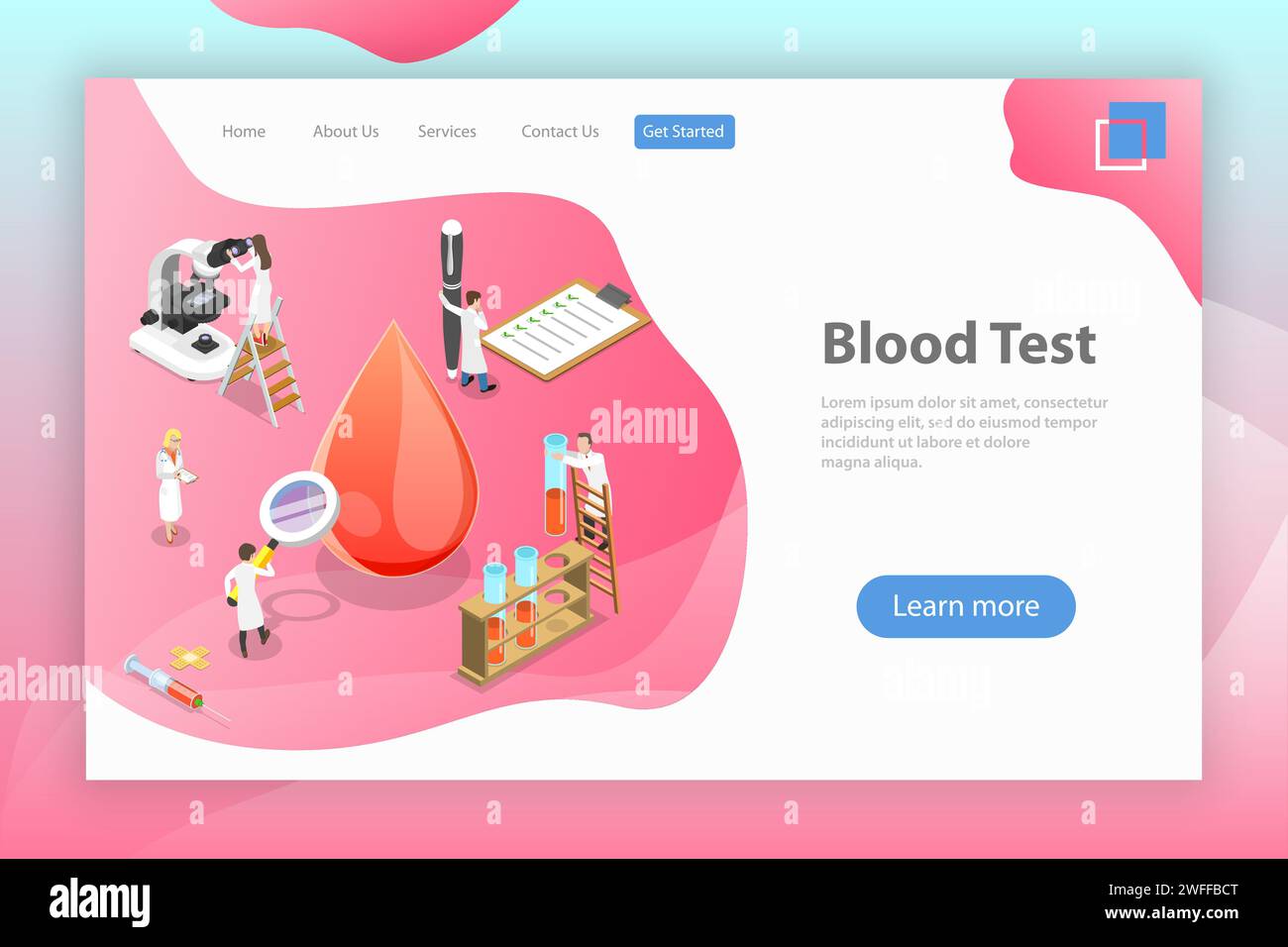 Isometric flat vector landing page template of blood test procedure Isometric flat vector landing page template of blood test procedure