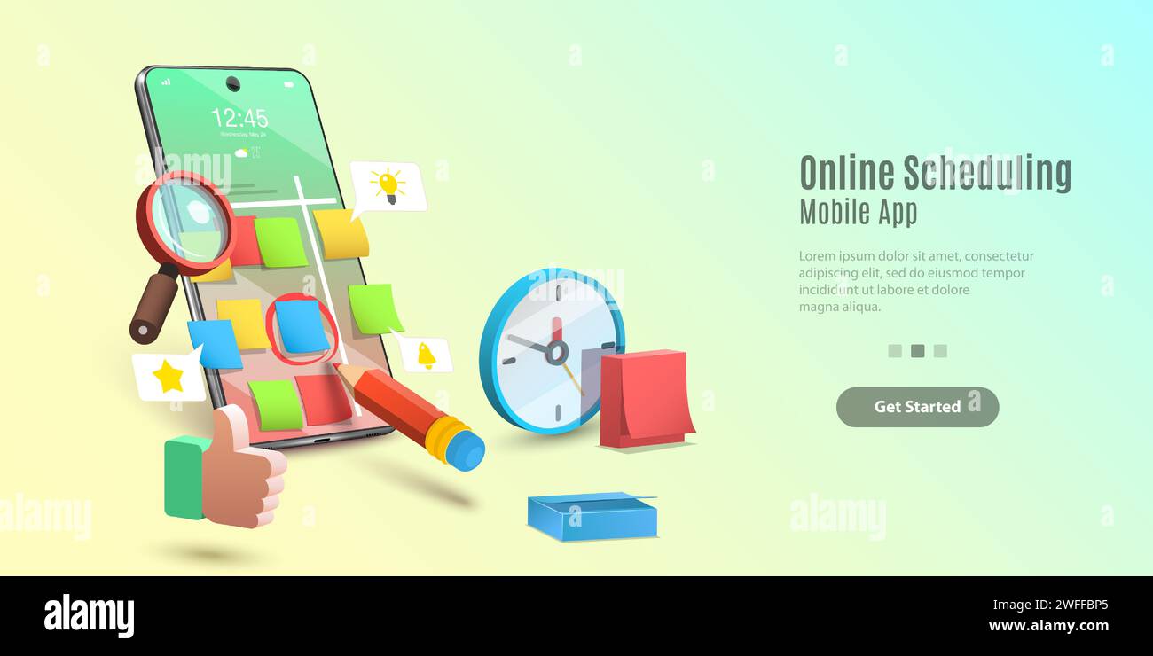 Concept of Mobile Scheduling App, Time Management Application. Vector