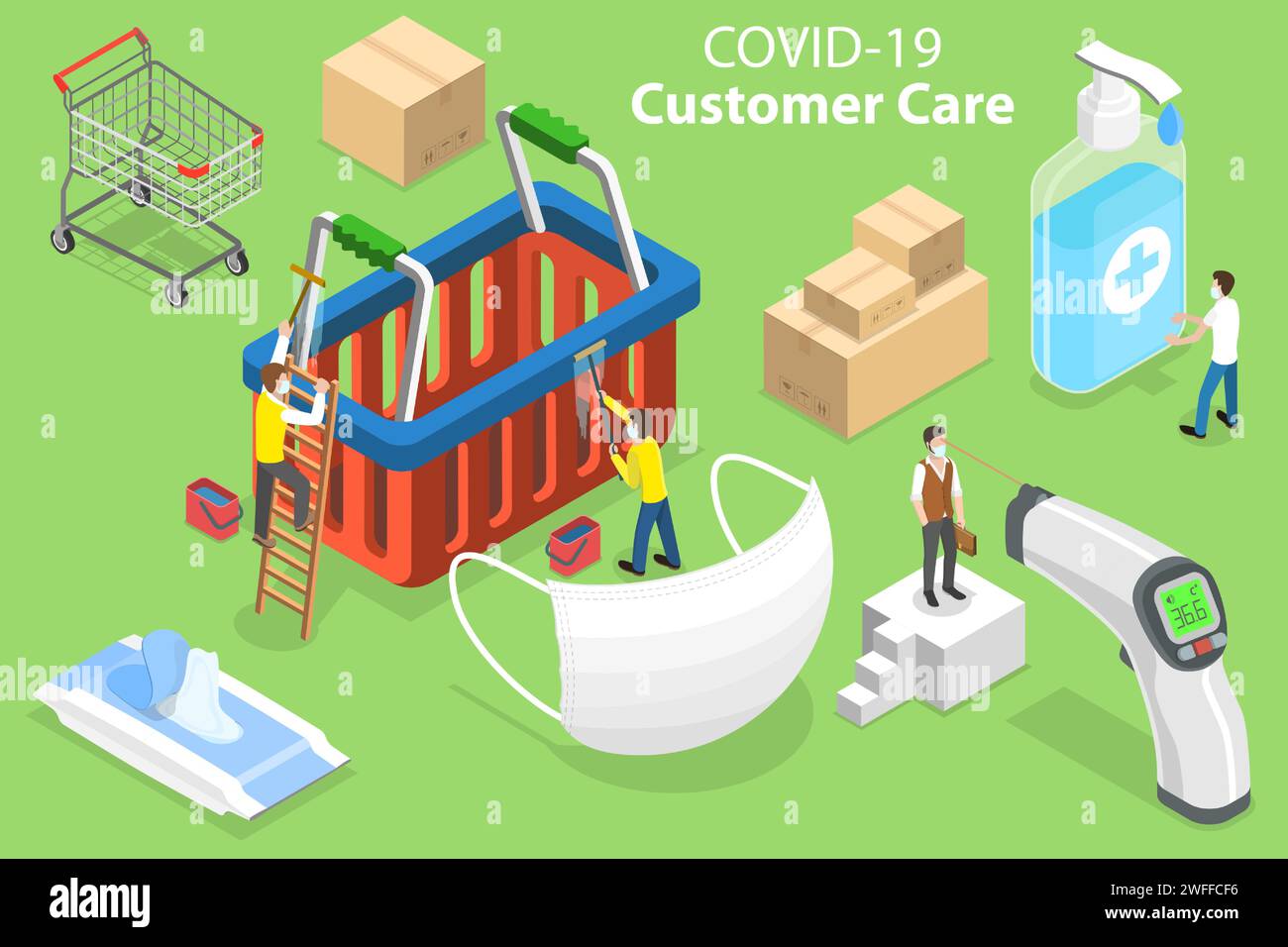 3D Isometric Vector Conceptual Illustration of Covid-19 Customer Care