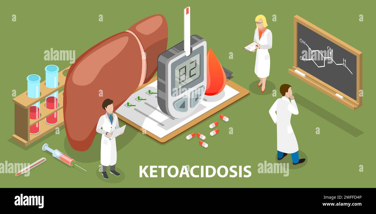 3D Isometric Flat Vector Conceptual Illustration of Ketoacidosis