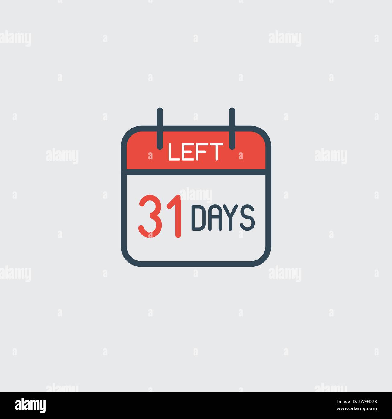 Countdown daily page calendar icon 31 days left. Number day to go