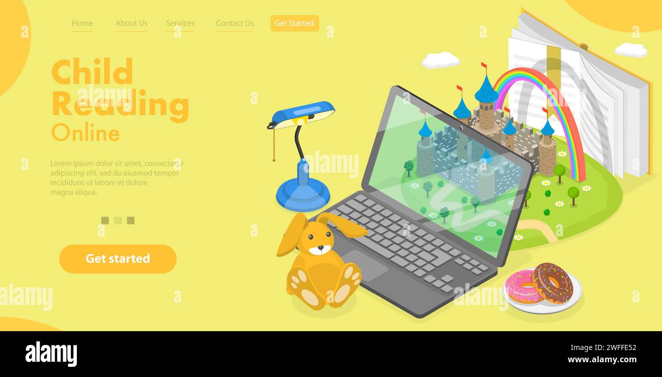 3D Isometric Flat Vector Conceptual Illustration of Child Reading ...