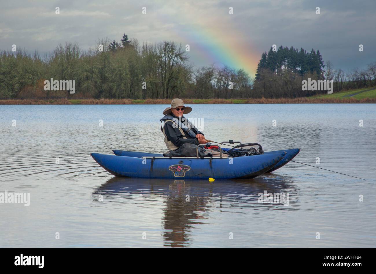Fly fishing pontoon boat on hi-res stock photography and images