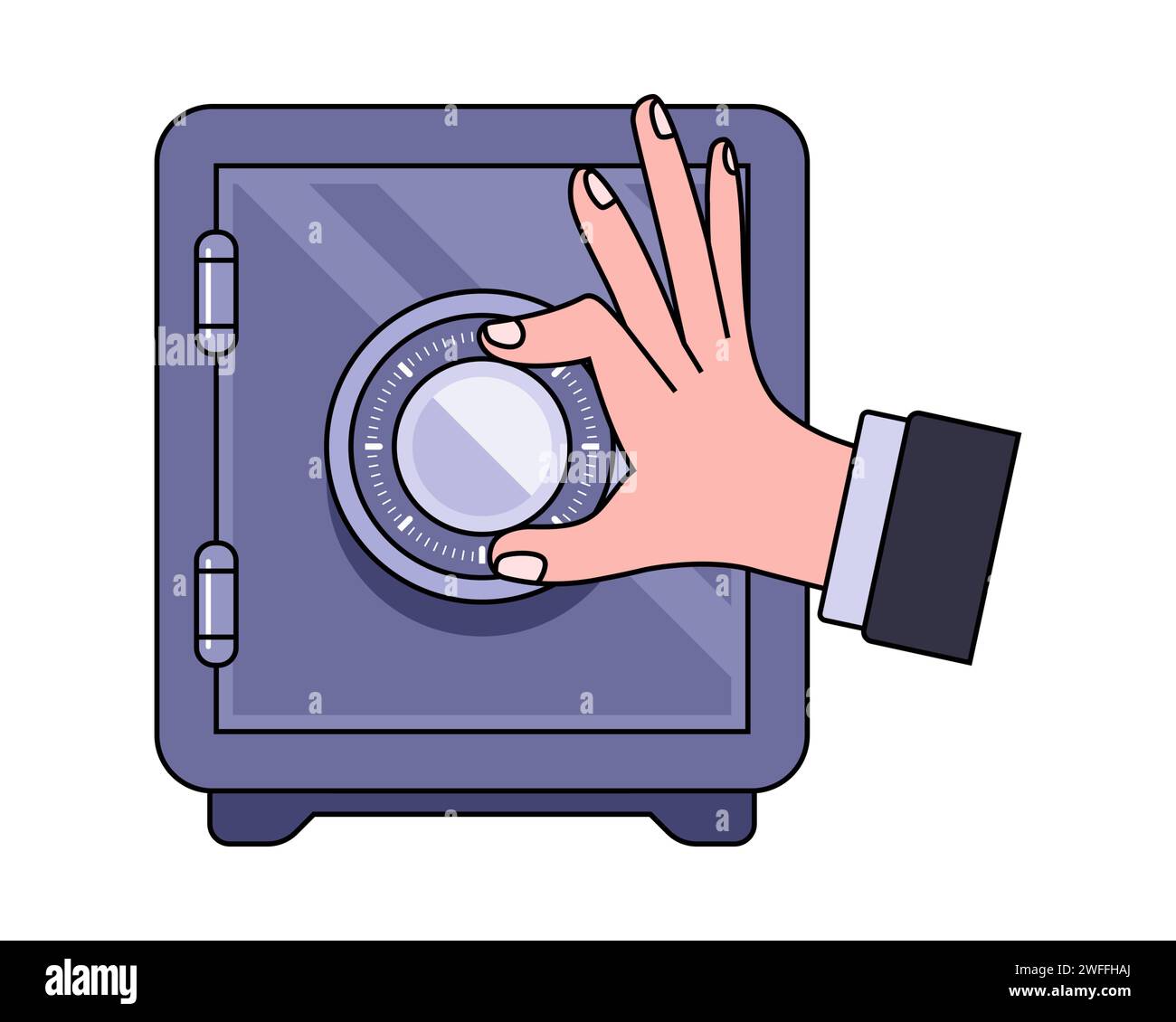 open the safe by hand. crack a safe with money. flat vector illustration. Stock Vector