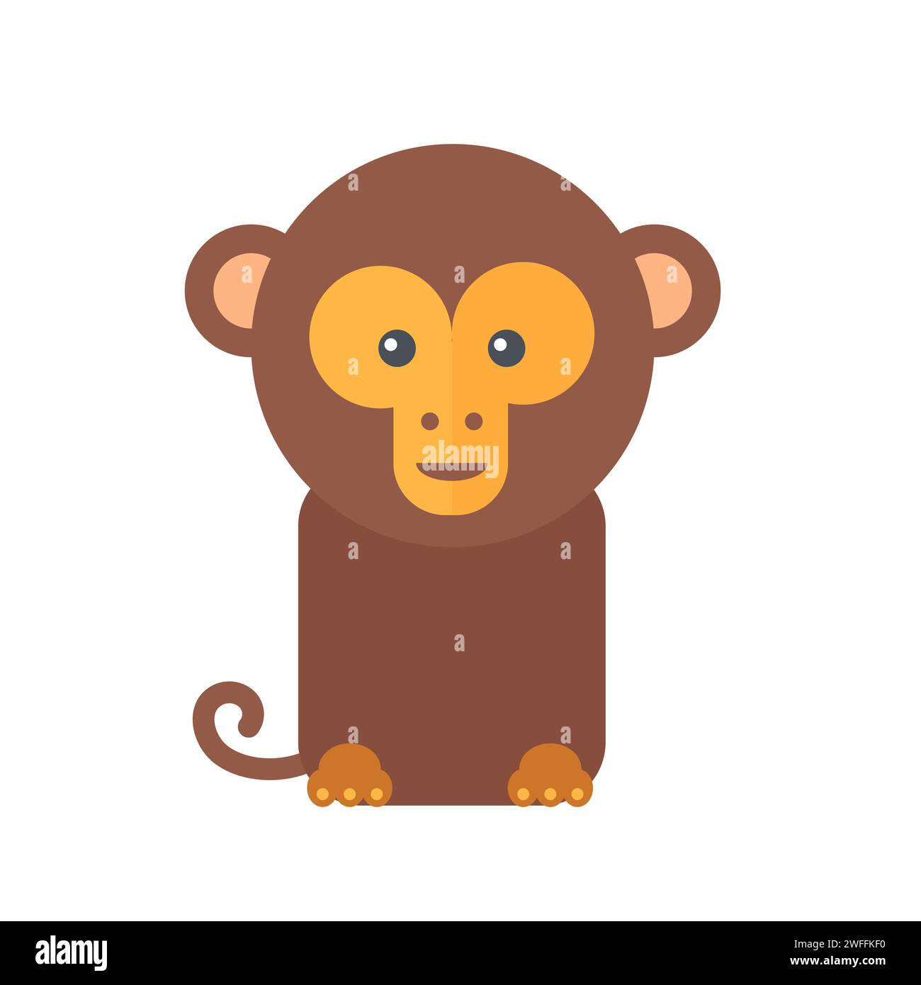 Cute monkey, baby jungle animal character with funny circle face